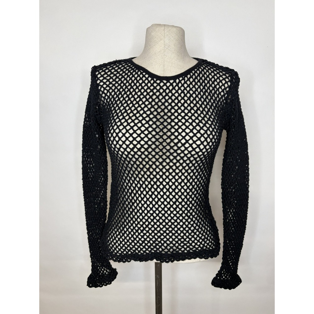 Morbid Threads Black Fishnet Long Sleeve Top Gothic Mesh Open Knit Grunge